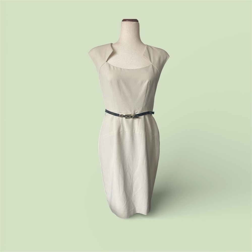 Boston Proper Stone Midi Dress with Black Belt